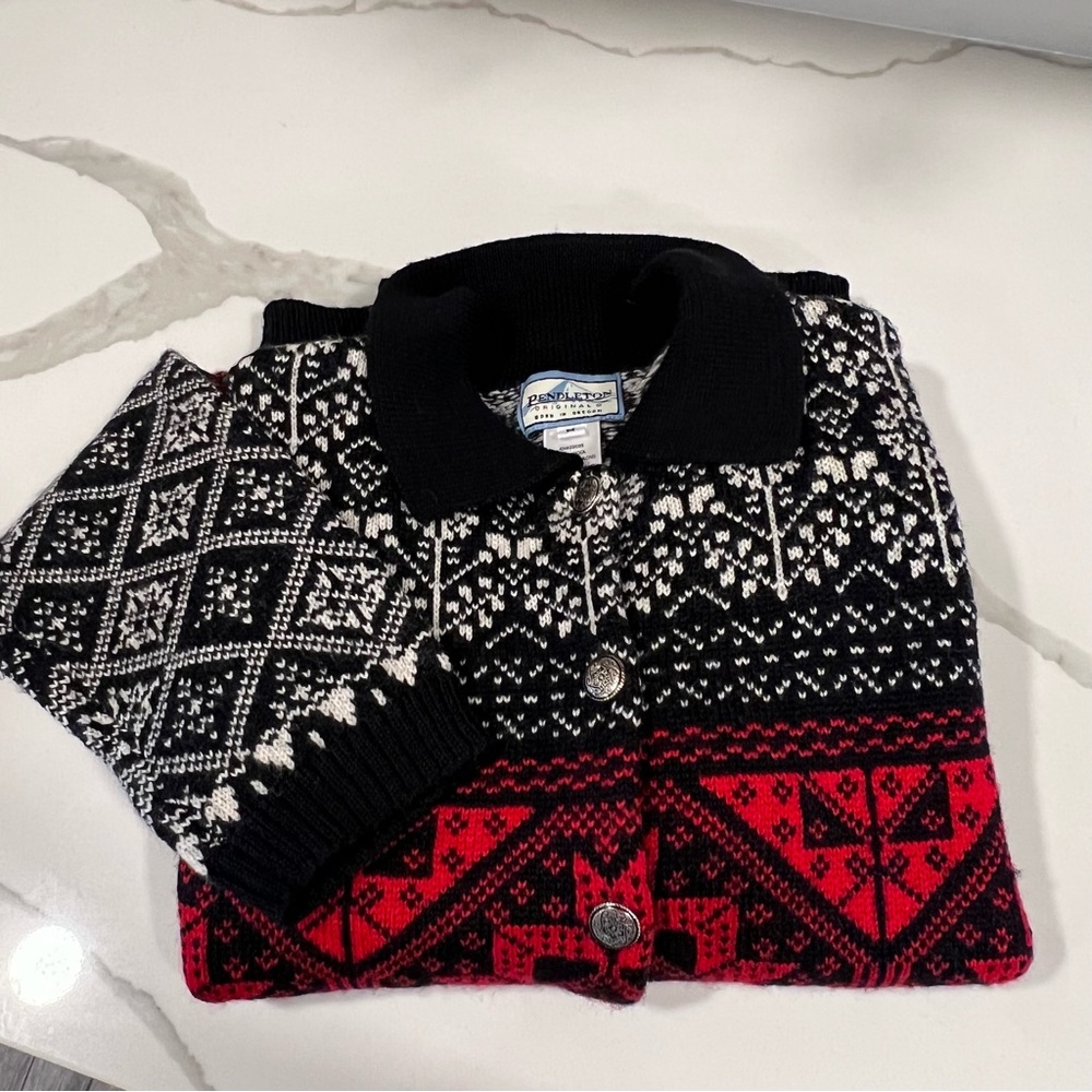 Pendleton Original's women's wool Nordic cardigan sweater button up size M- FLAW